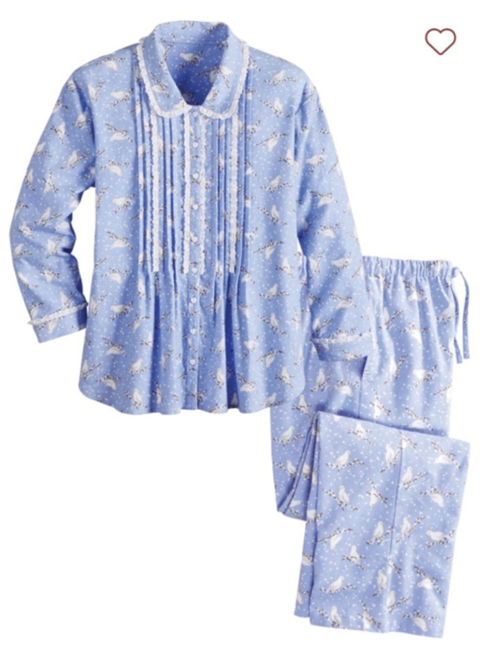 Lanz Salzburg Pajamas Cottagecore Serene Dove Flannel Blue White 2 Pc XS Size 4 - Picture 2 of 15